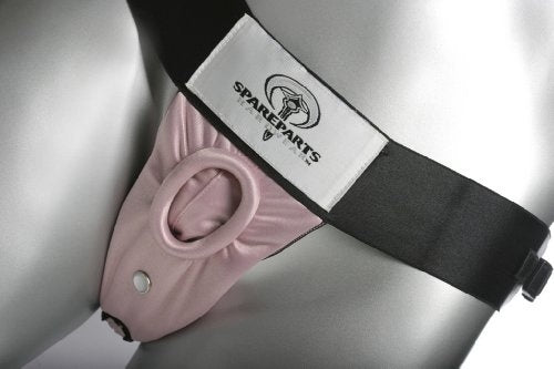 The front of the pink Theo Thong Harness on a mannequin.