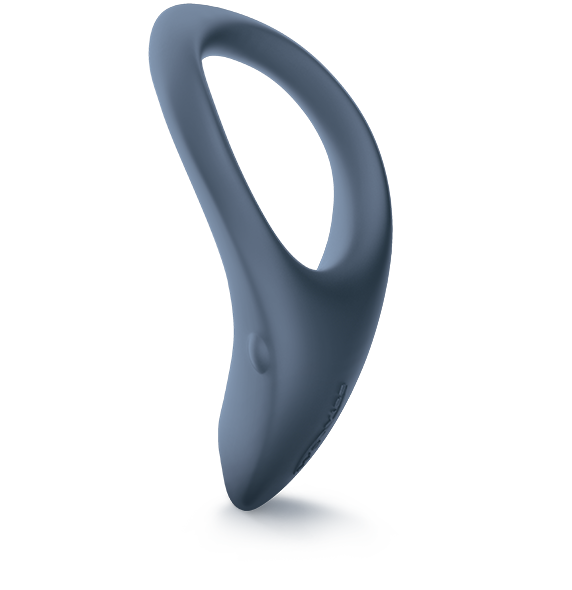 The slate gray We-Vibe Verge Cock Ring and Perineum Vibrator.