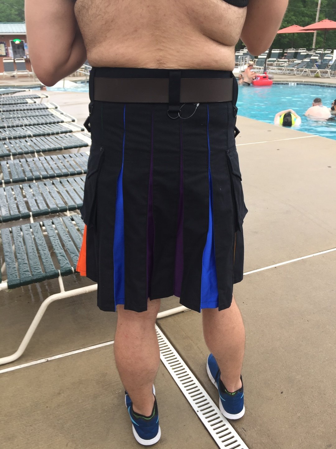 The back of the Rainbow Pride Flag Cargo Kilt.