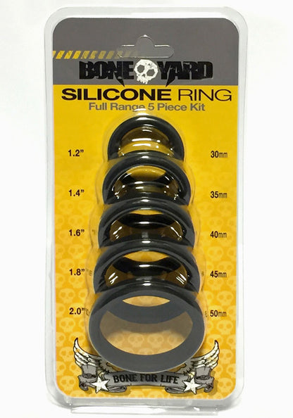  The Boneyard 5 Piece Silicone Ring Set, black.