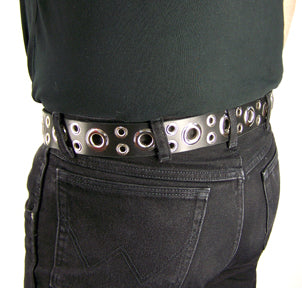 The rear view of the Leather Tentacle Belt displayed on a model.