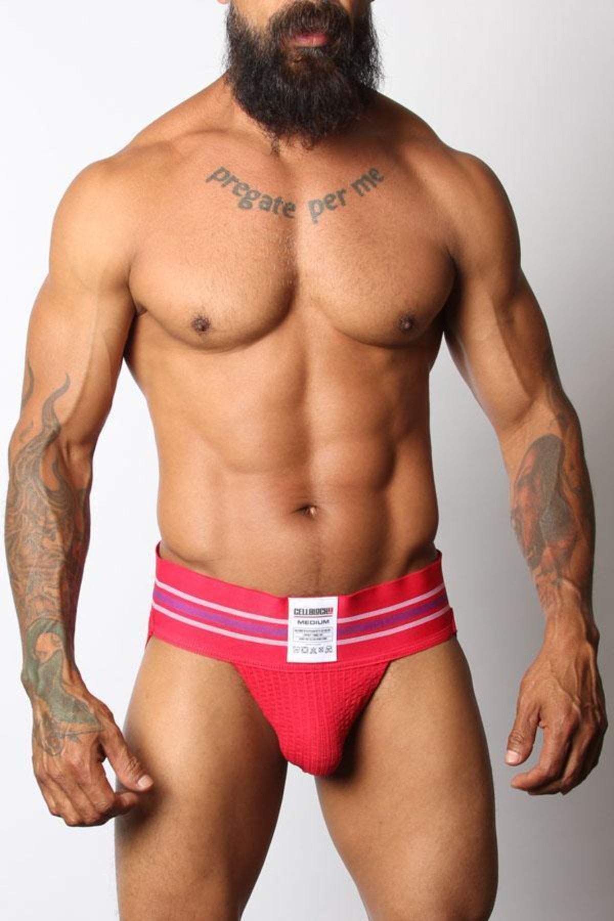 The front of the red Tight End Jockstrap.