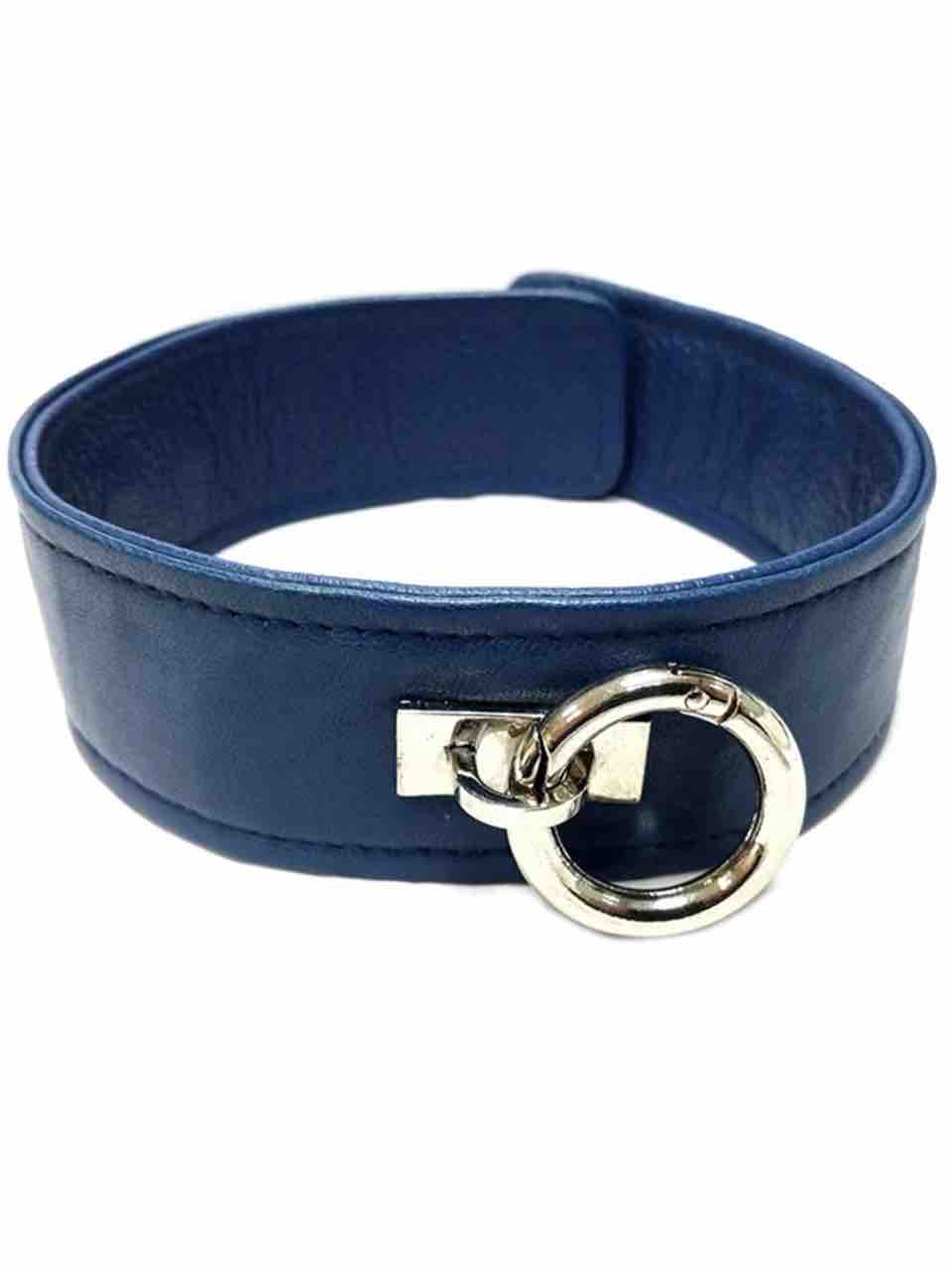 The blue Rouge Leather Collar with detachable o-ring