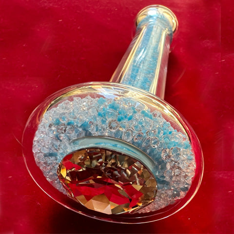 Crystal Sparkle Glow Basix Dildo Aqua Splash Base w/crystal