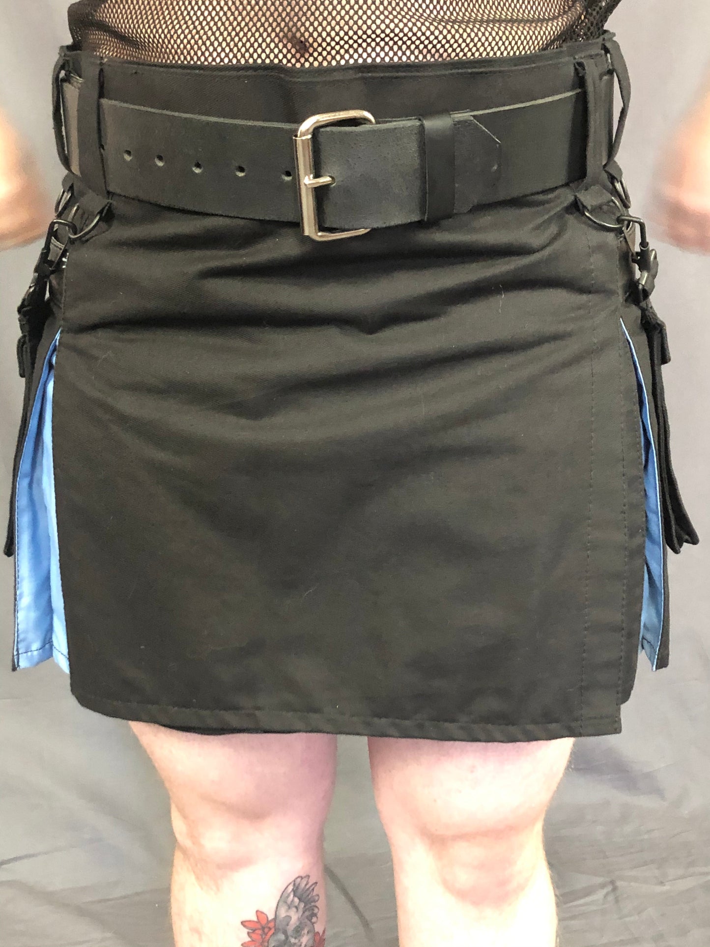 Front close up of Mini Trans Pride Flag Heritage Kilt.