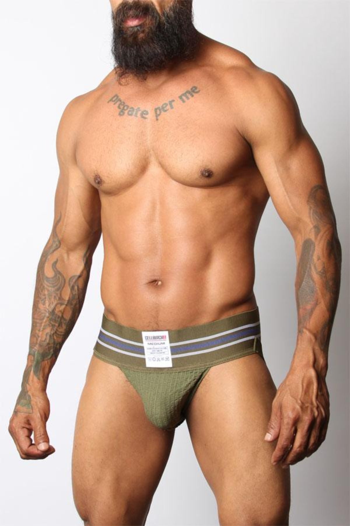 The front of the olive green Tight End Jockstrap.