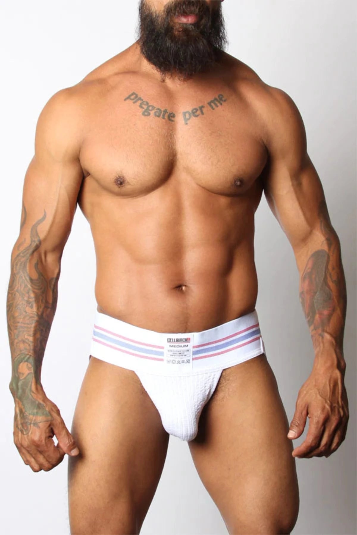 The front of the white Tight End Jockstrap.