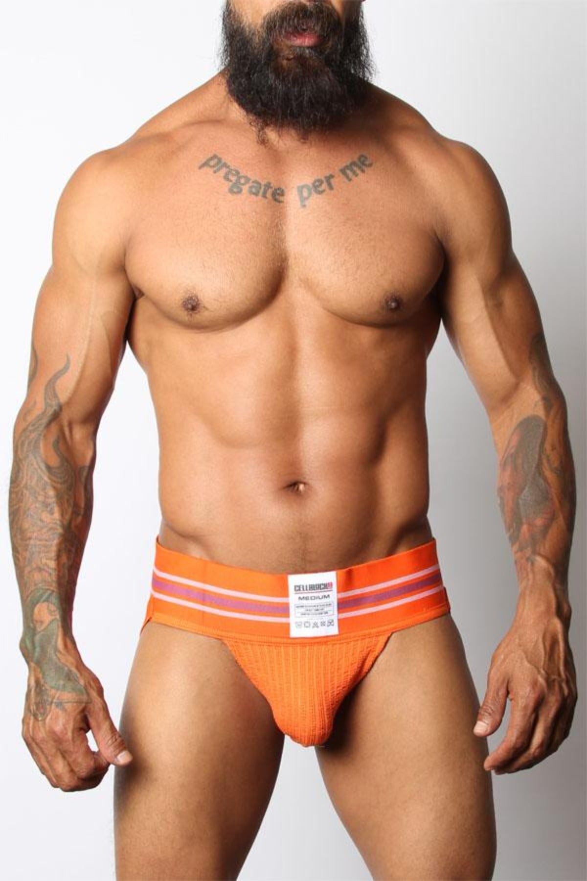 The front of the orange Tight End Jockstrap.