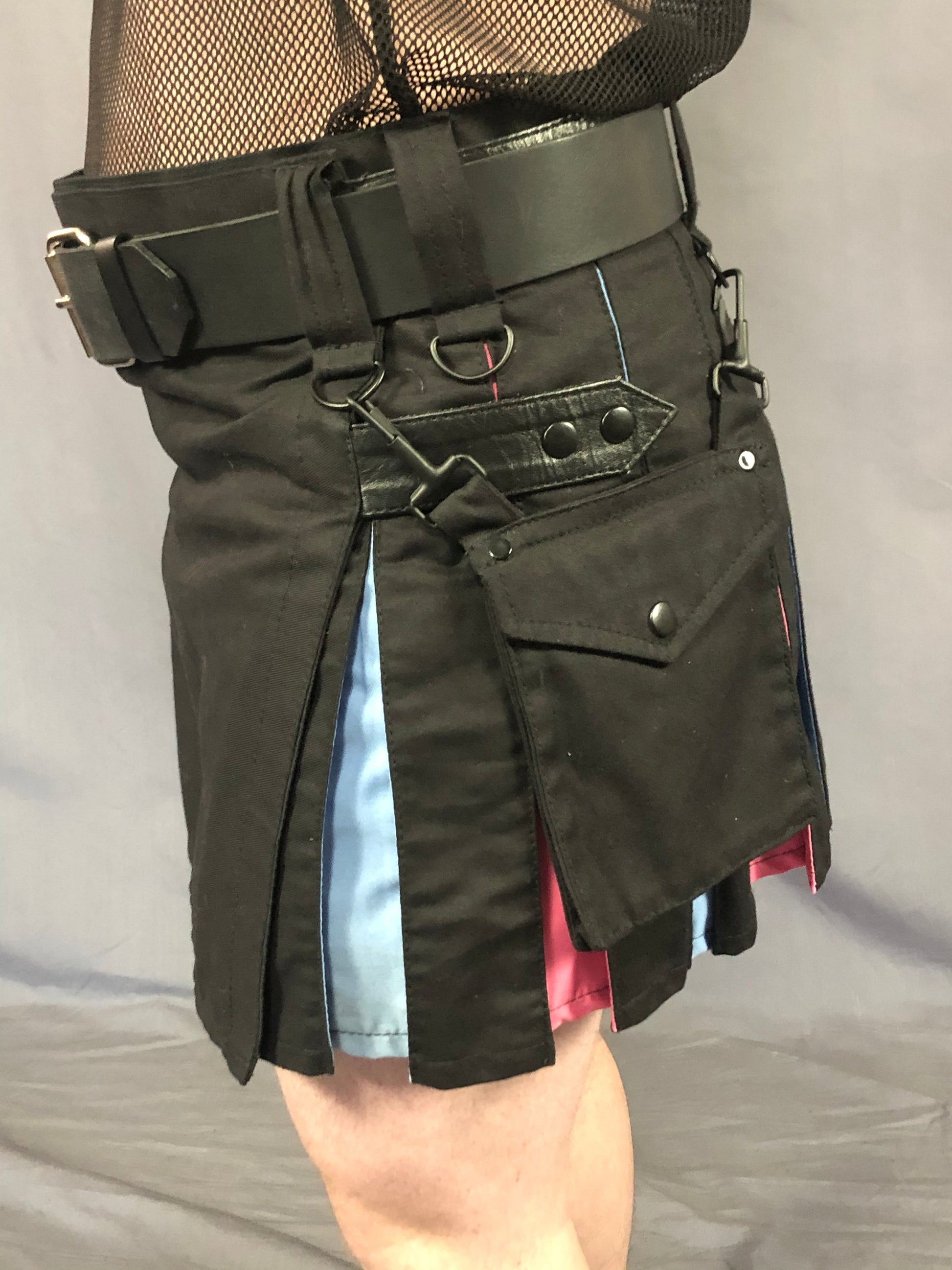 Close up left side of heritage pride mini kilt trans