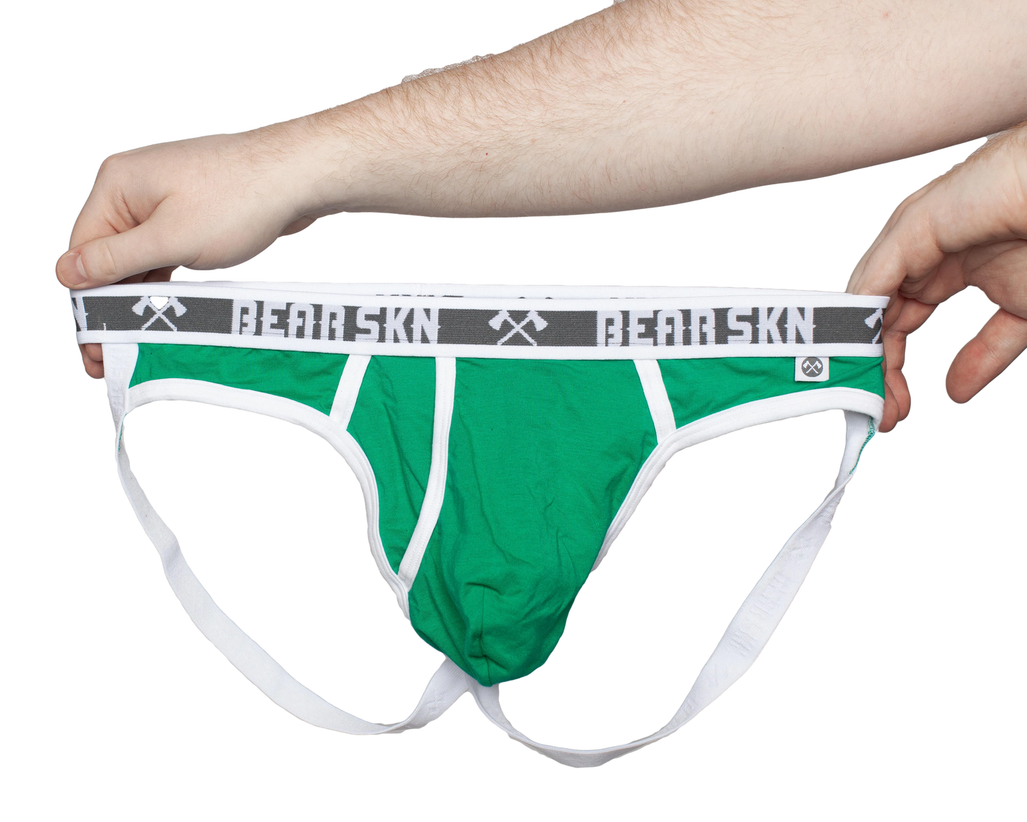 The front of the gooseberry lights Bear Skn Jock Strap.