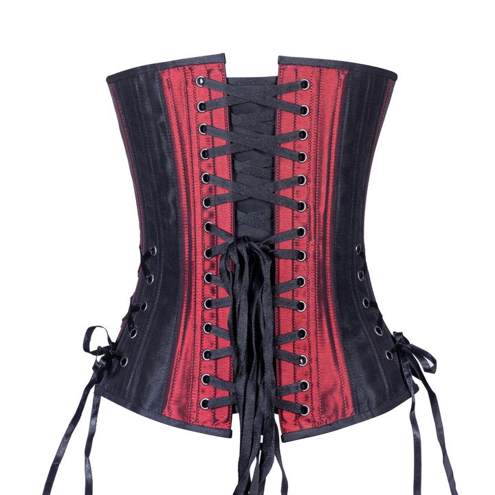 The Black & Burgundy Taffeta Slim Corset, rear view.