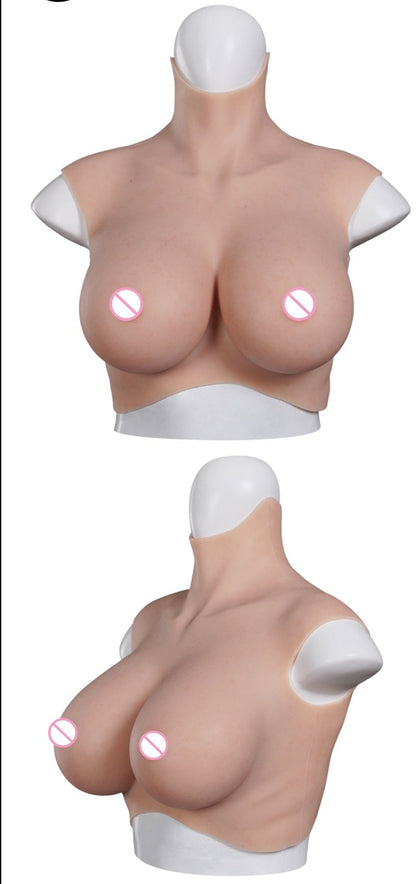 G Cup breastplate in tan skintone front view with nipples covered