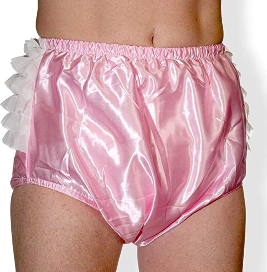 A model showing the front of the Rearz Satin Rhumba Waterproof Pants.