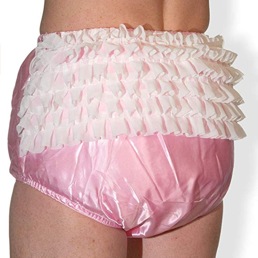 A model showing the back of the Rearz Satin Rhumba Waterproof Pants.