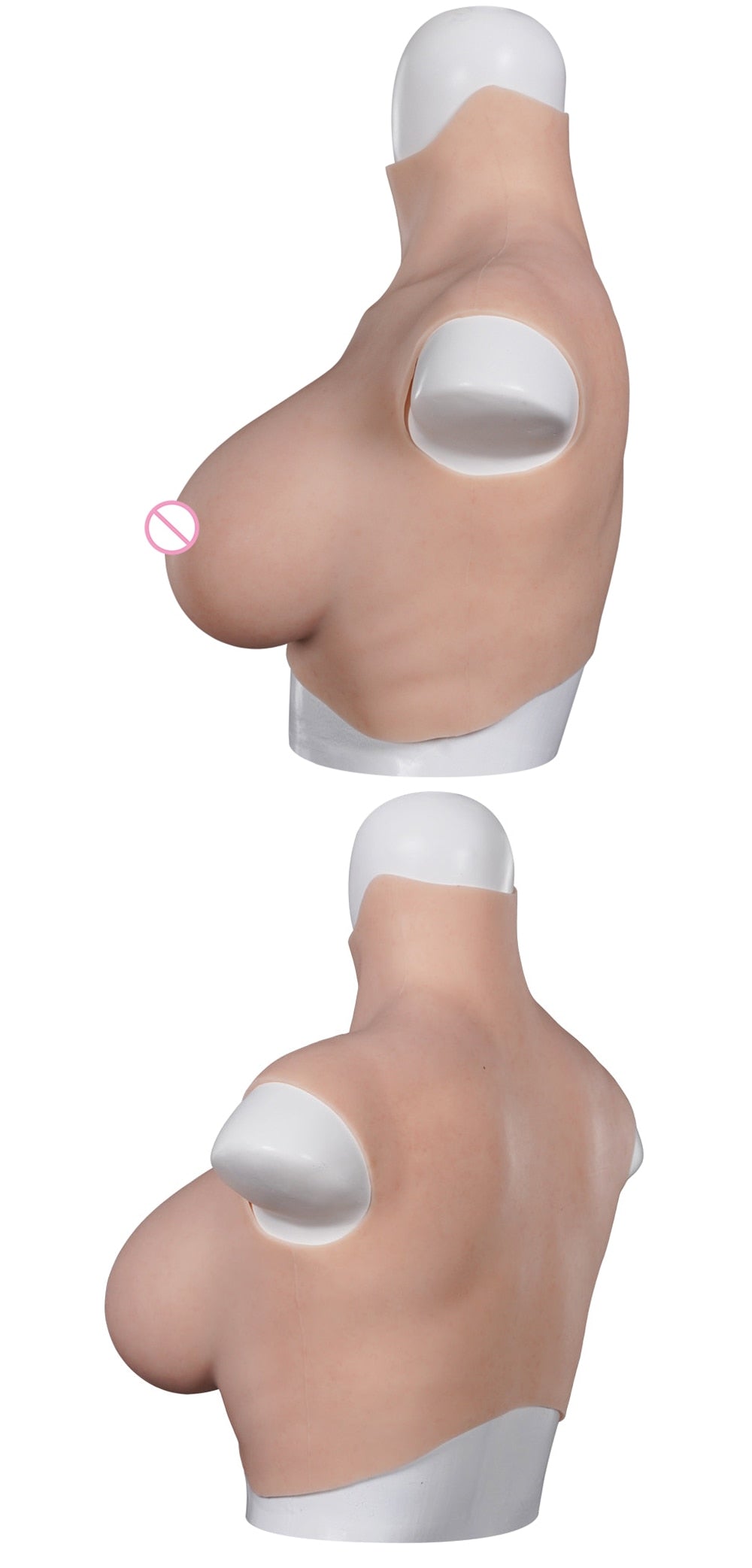 Silicone Breastplate G ccup side and back view (nipples covered)