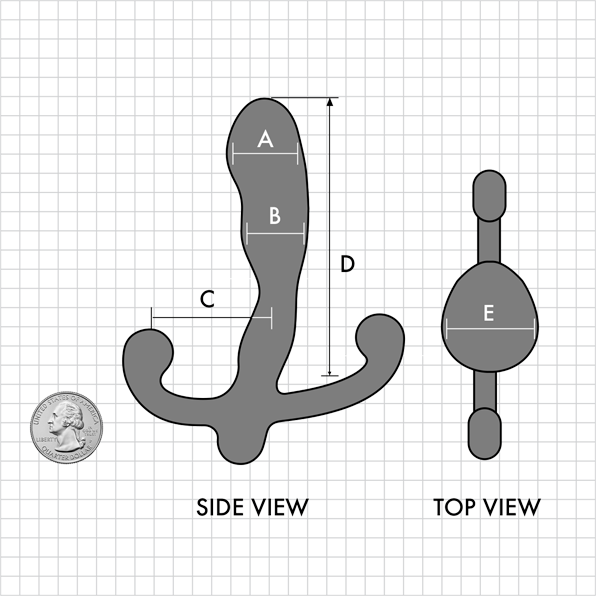 A diagram showing the size of the Aneros Helix Syn V Vibrating Anal Massager.