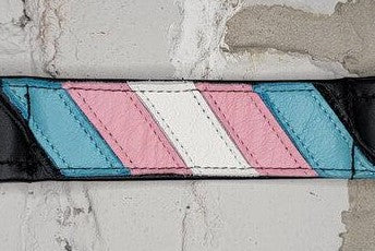 The Transgender Pride Flag Leather Wrist Cuff.