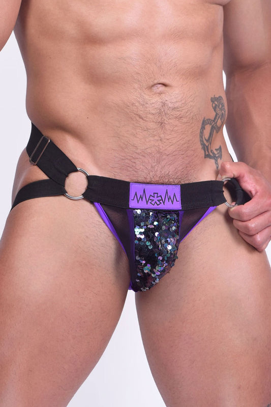amythest Black and purple sequin jock strap