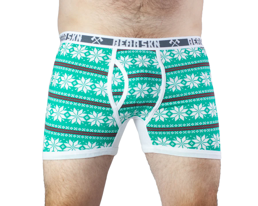 A model wears the Winter Sweater Boxer Briefs