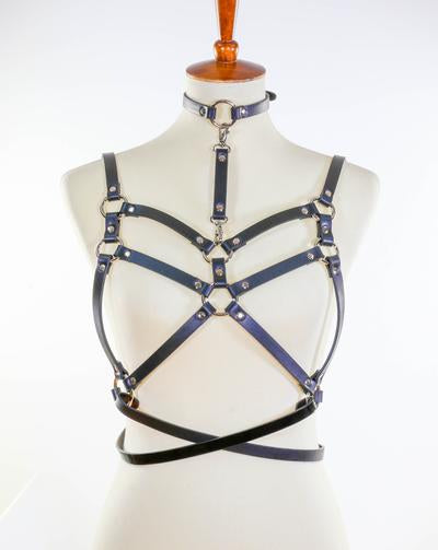 Leather Harness Bra with Cross Straps