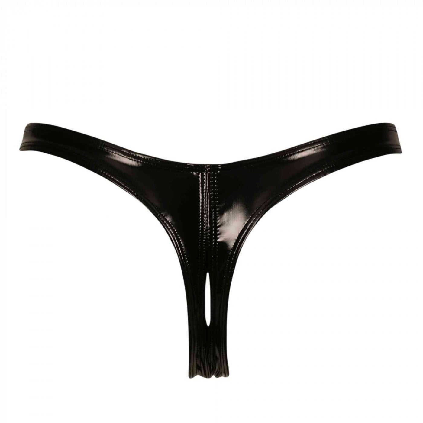 Lock and Key Crotchless Vinyl Thong, back view.