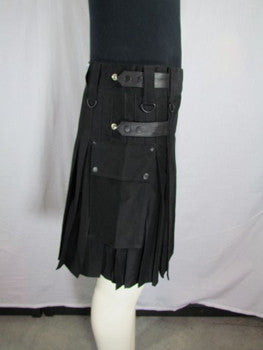 Black Cargo Kilt, side view.