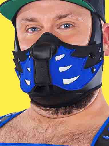 Blue and black Neoprene Snap-On K-Wolf Muzzle.