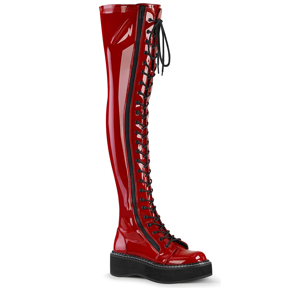 Red emily over-the-knee 2" platform boots.