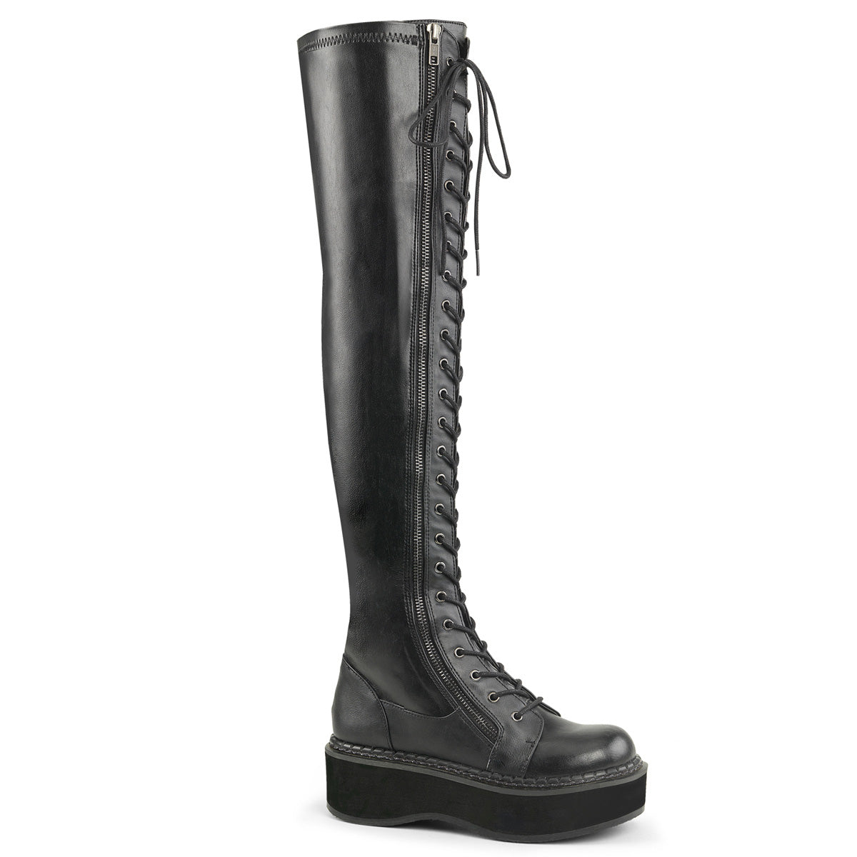 Black matte emily over-the-knee 2" platform boots.