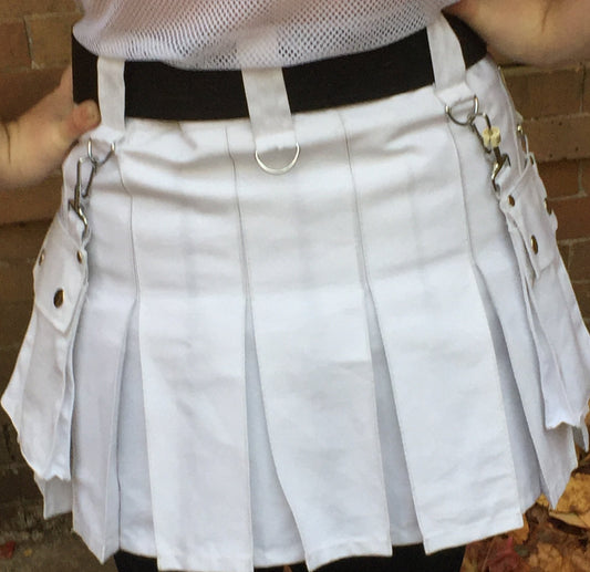 White Mini Heritage Kilt, back view.