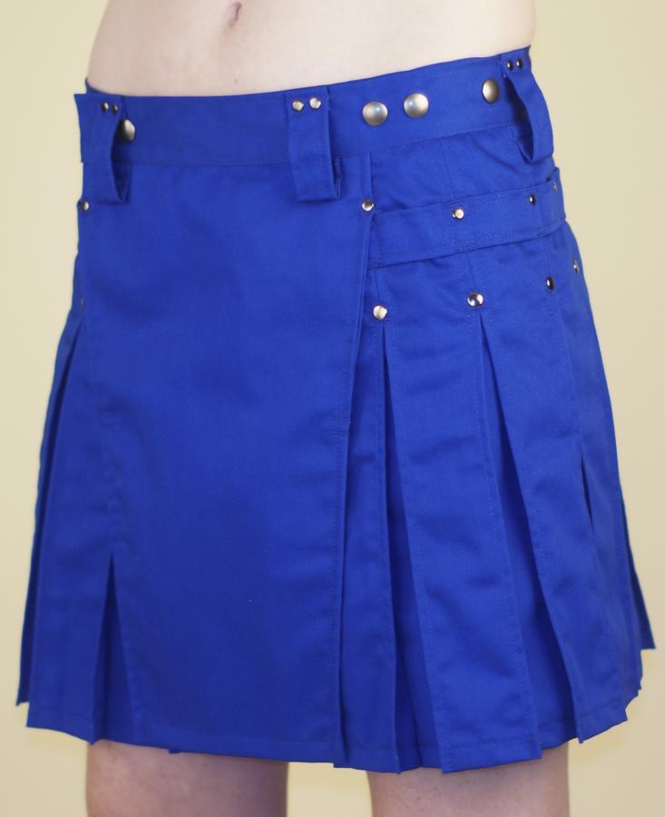 Royal blue Black mini kilt with silver rivets and pleats.