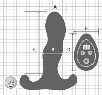 The product specs of the Aneros Vice 2 Remote Vibrating Silicone Prostate Massager.