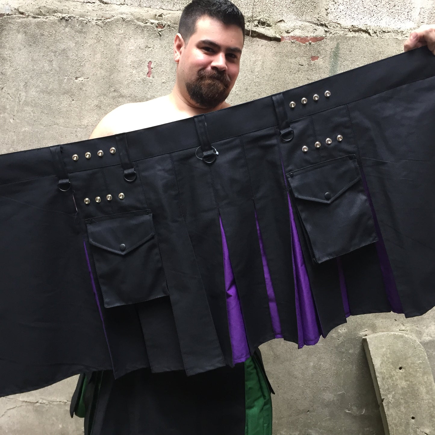 Contrast Pleat Cargo Kilt