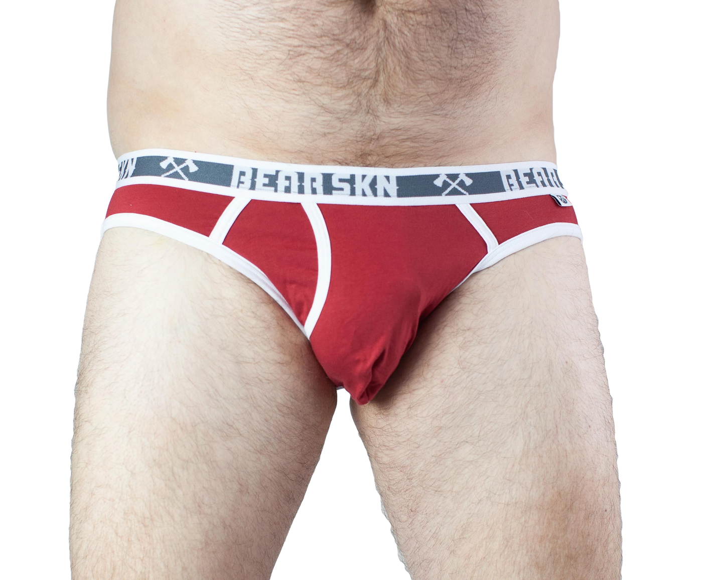 The front of the raspberry lights Bear Skn Jock Strap.