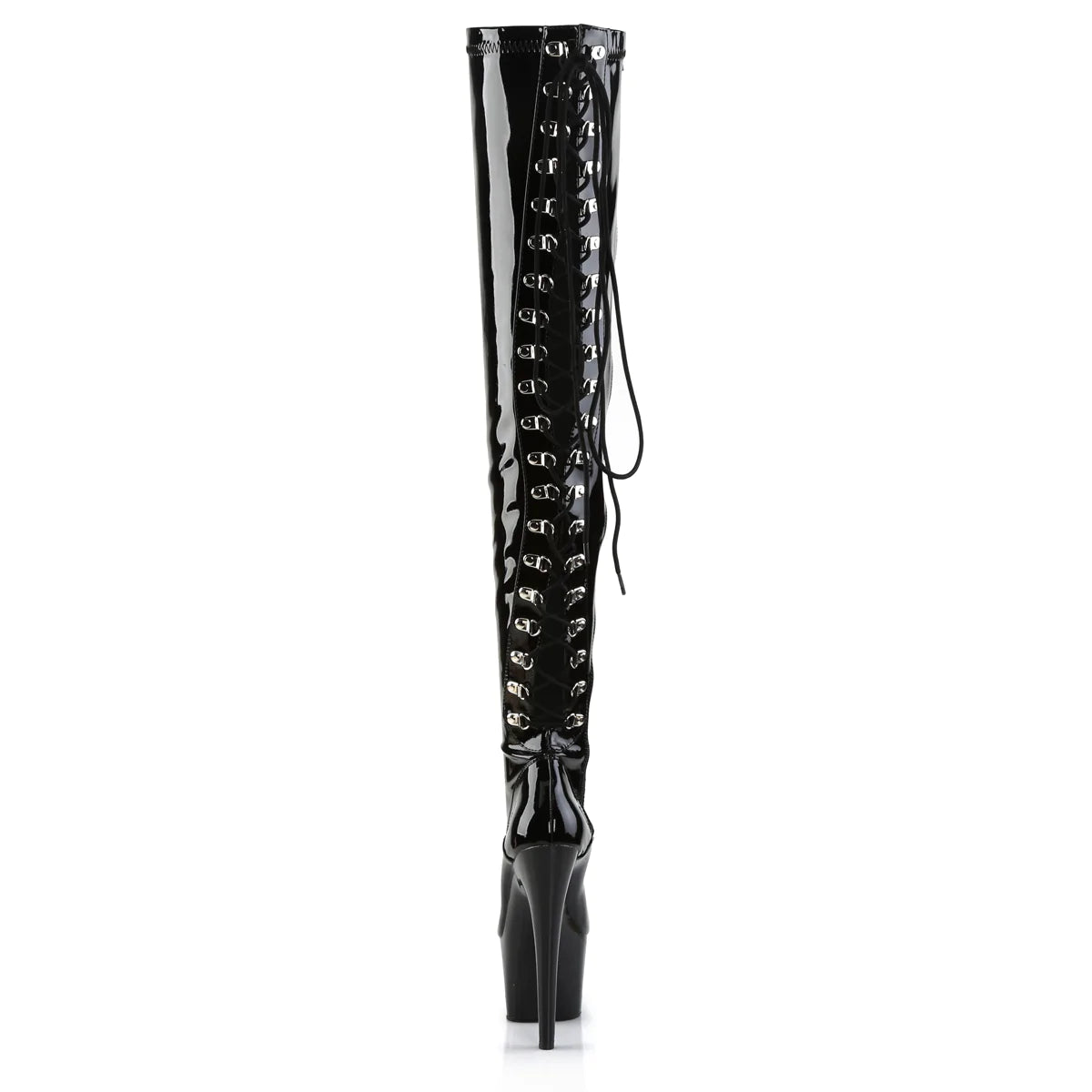 The back of the 7" Adore Thigh High Rear Lace Boot.