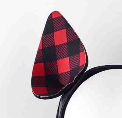 Red plaid Neoprene Snap-On K9 Ears.