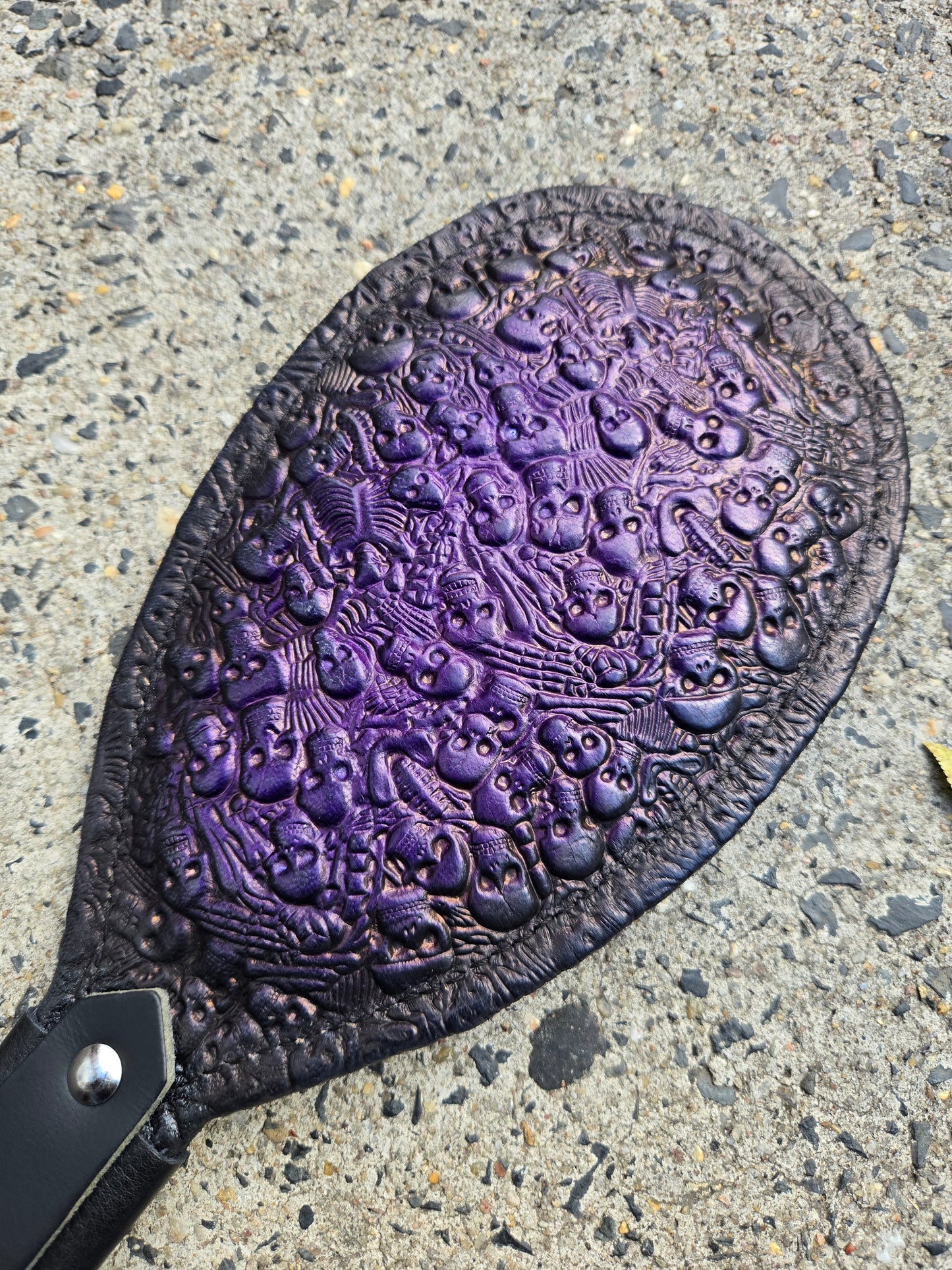 Round Padded Graveyard Print Leather Paddle