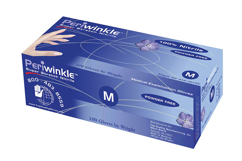 A box of medium periwinkle Color Nitrile Gloves.