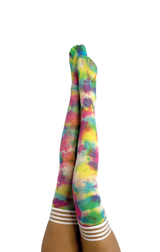 Gilly: Rainbow Tie Dye Thigh Highs.