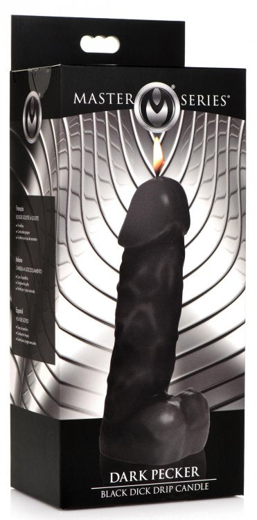 The packaging for the black Pecker Dick Drip Candle.