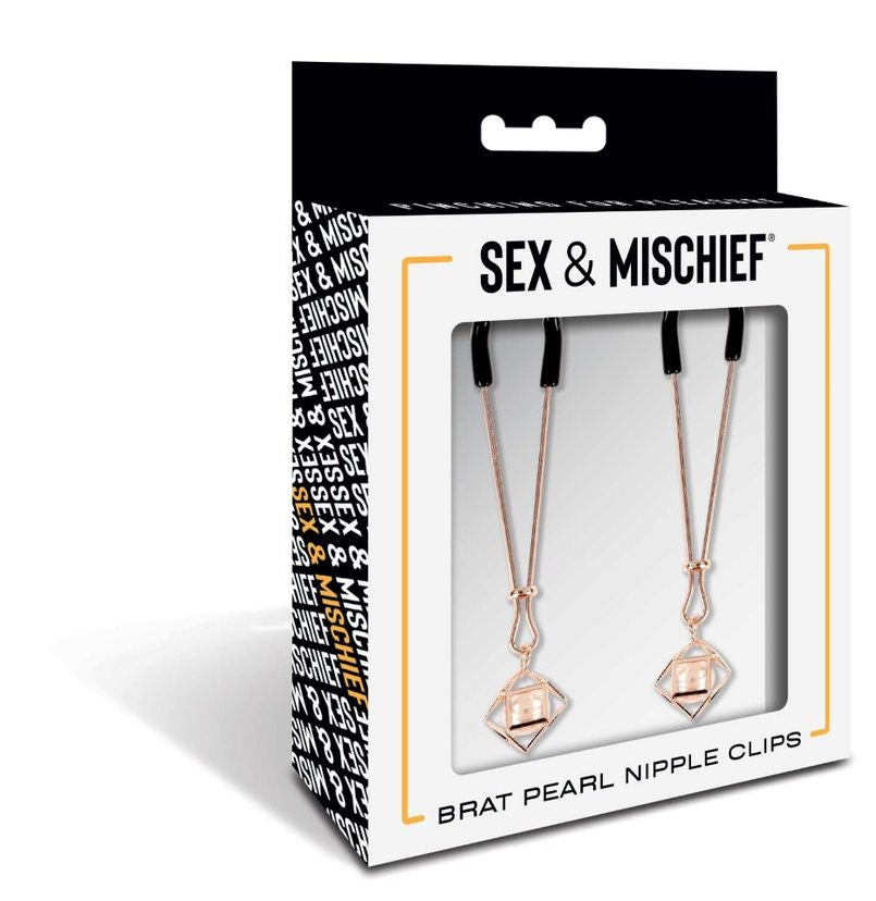 The front of the packaging for the Brat Pearl Nipple Clamps.