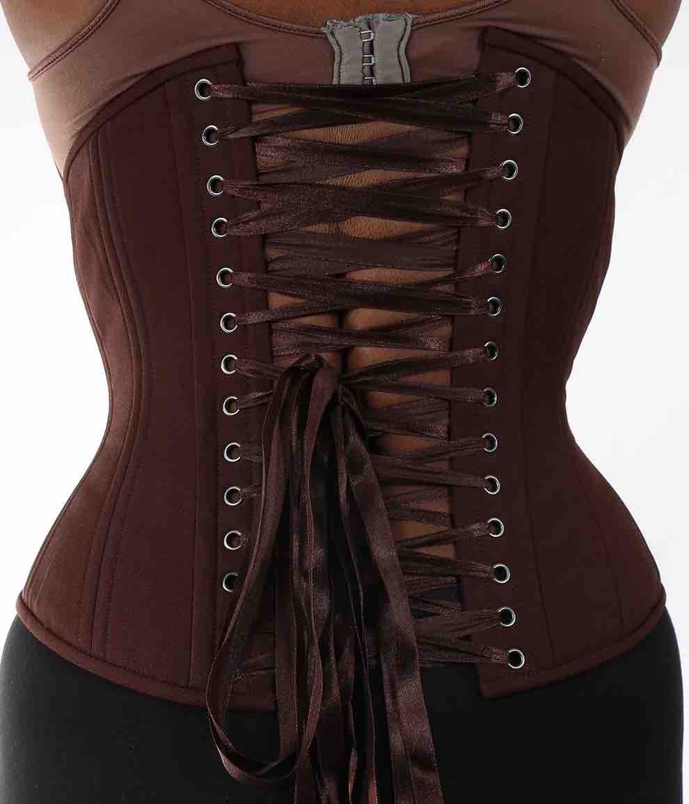 The Cotton Shapewear Mid Length Underbust Corset- Hourglass, rear view on model.