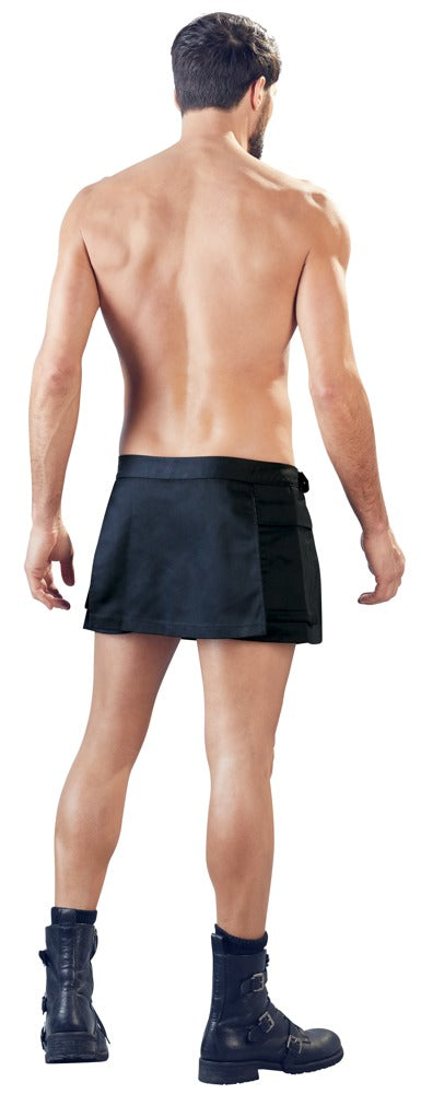 Model wearing the Sven Mini Kilt with black boots, rear view.