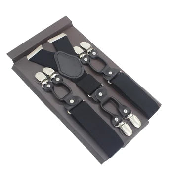 Elegant Suspender Men Real Leather Alloy 4 Clips Belt Elastic Trouser Straps Fashion Commercial Pants Braces 3.5cm Width