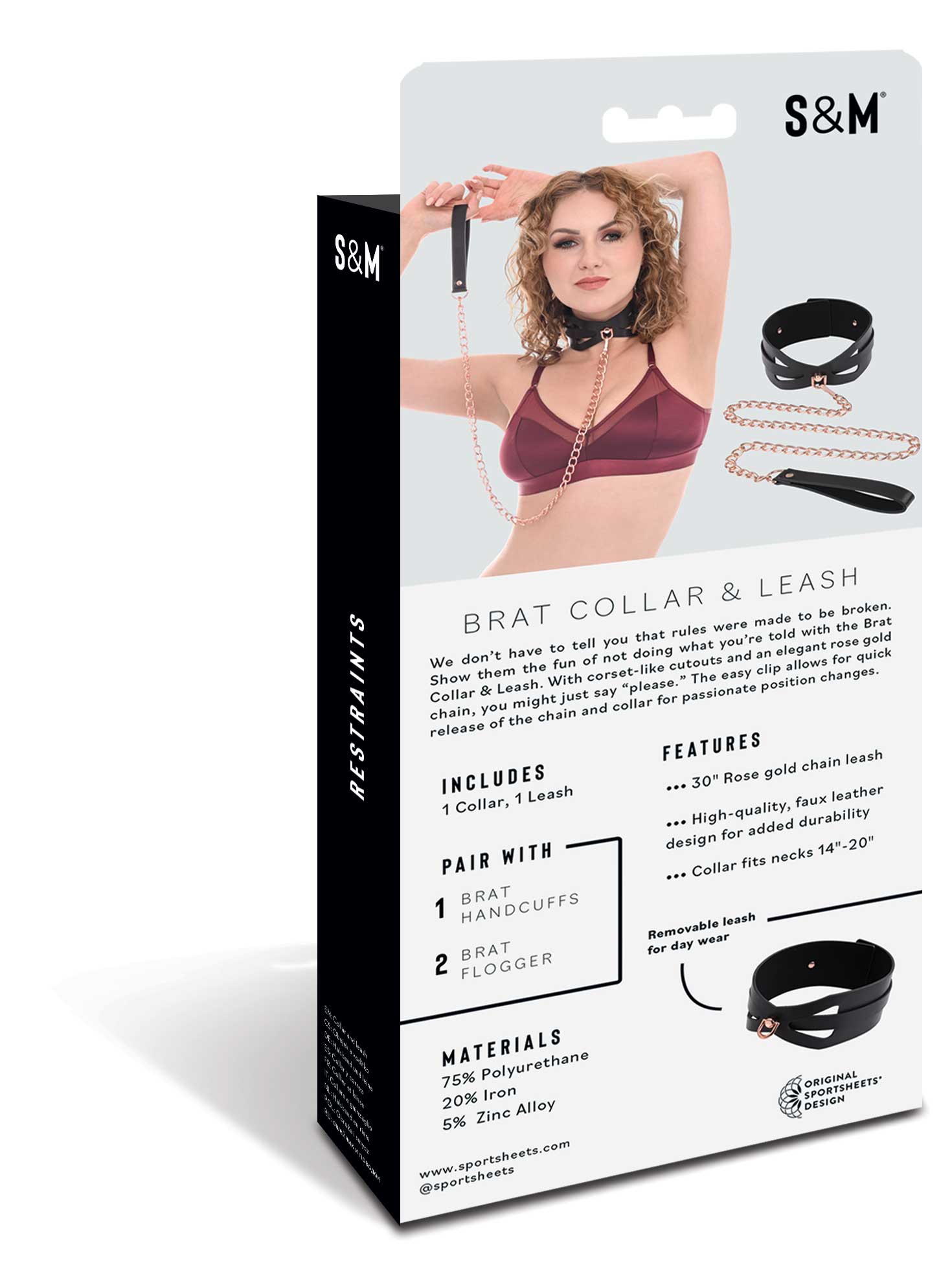 The back of the packaging for the Brat Collar and Leash.