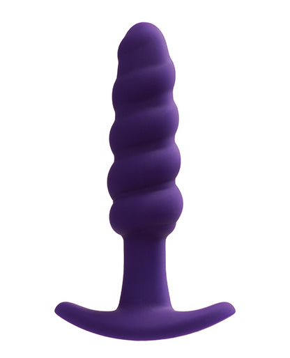 The deep purple Vedo Twist Vibrating Plug.