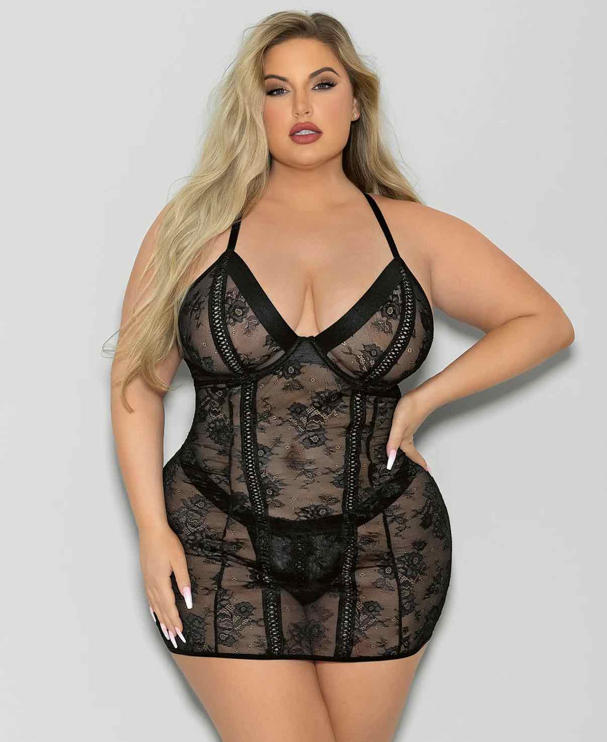 The plus size Boss Lady Chemise on a model, front view.