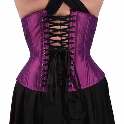 The Electric Purple Mid-Length Underbust Corset - Hourglass, rear view on model.