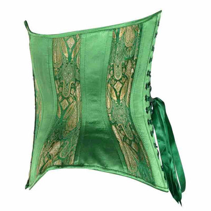 The Emerald & Gold Brocade Hourglass Cincher, left side view.