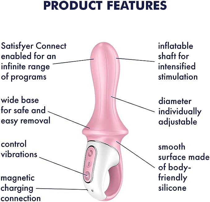 An illustration of the product features of the Satisfyer Air Pump Booty 5+.